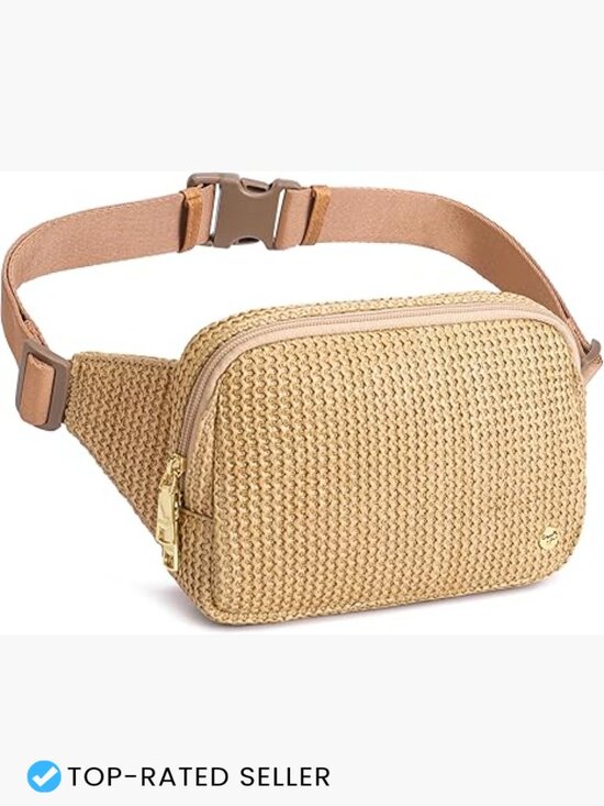 Faux Straw Belt Bag Summer Beach Crossbody Fanny Pack Travel Waist Pockets